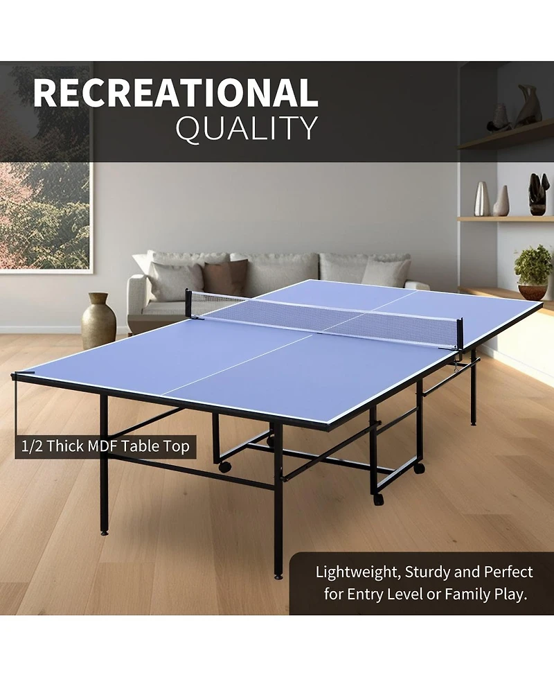 Rbied Foldable 9ft Mdf Indoor Table Tennis Table Set with Net, Paddles and Balls, Portable Ping Pong Table for Home or Office Games