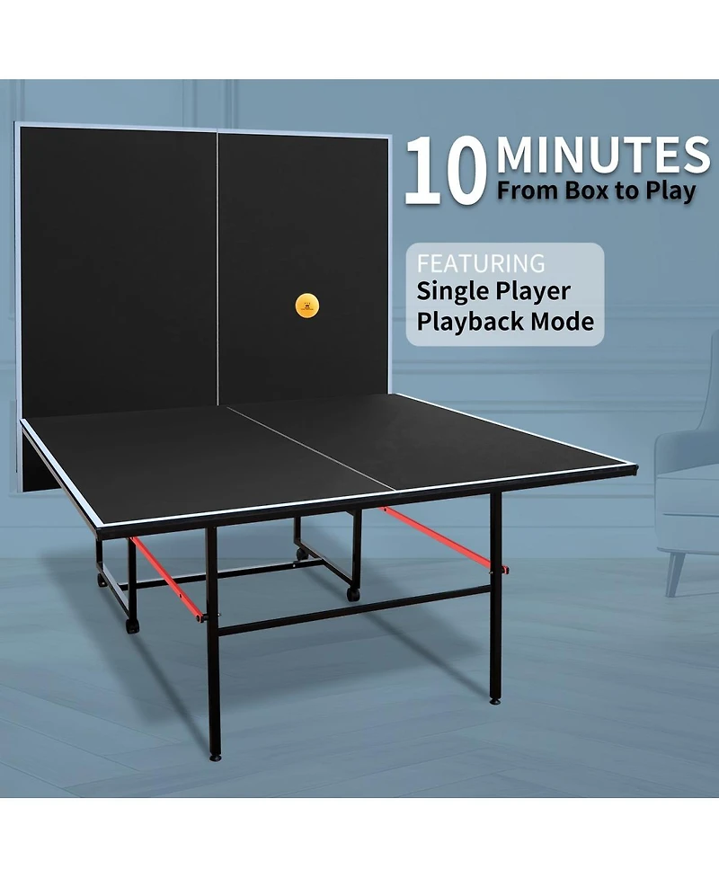 Rbied Foldable 9ft Mdf Indoor Table Tennis Set with Net, Paddles and Balls, Portable Ping Pong for Home or Office Games