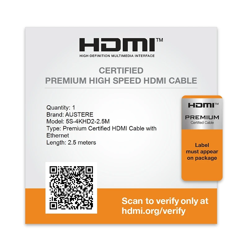 Austere V Series 4K Hdmi Cable