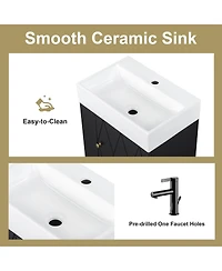 Boyel Living 20 Inch Bathroom Vanity with Ceramic Sink, Diamond Pattern Door, Gold Handle, Side Storage Shelves, Modern Cabinet Towel Bar