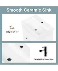 Boyel Living 20 Inch Bathroom Vanity with Ceramic Sink, Diamond Pattern Door, Gold Handle, Side Storage Shelves, Modern Cabinet Towel Bar