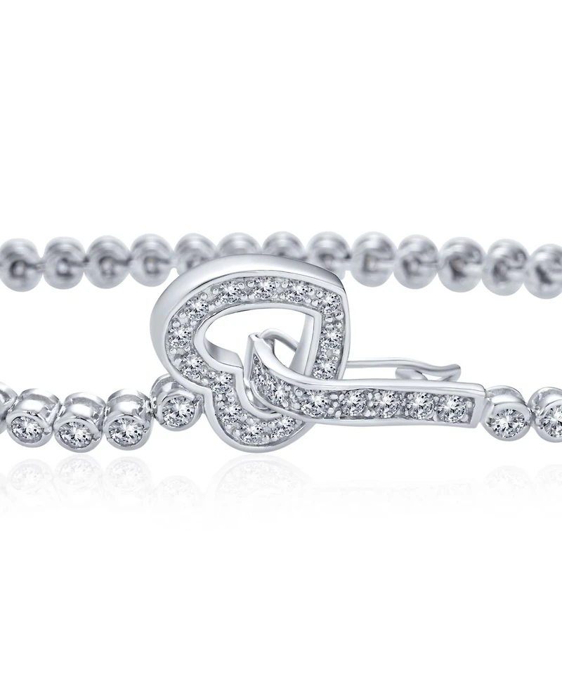 Bling Jewelry Open Heart Cubic Zirconia Bezel Tennis Bracelet & Round Stud Earrings Jewelry Set Sterling Silver