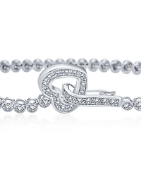 Bling Jewelry Open Heart Cubic Zirconia Bezel Tennis Bracelet & Round Stud Earrings Jewelry Set Sterling Silver