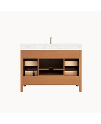 Casainc 48" Fully Assembled Bathroom Vanity with Engineered Stone Top, Solid Wood Frame and Built-in Outlet
