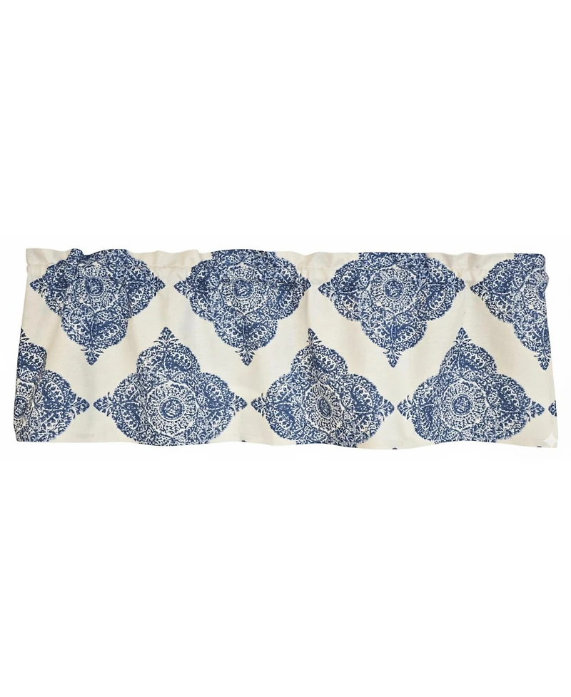 Rlf Home 100% Cotton High Quality Lazaro Tailored Window Valance with 1.5" Rod Pocket 50" W X 12" L Blue