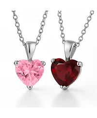 Bling Jewelry Set of 2 Timeless Elegant Red & Pink 5CT Heart-Shaped Solitaire