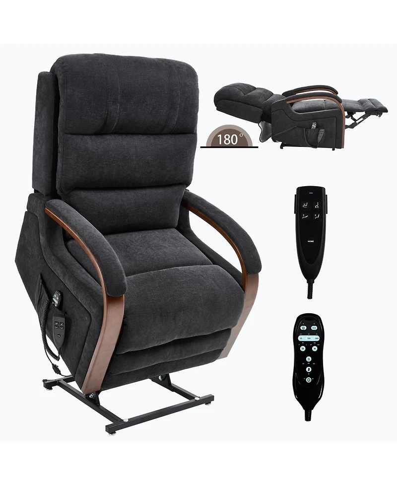 Power Chenille Lift Recliner Chair Dual Motor Infinite Position Up to 350 Lbs with Solid Wood Armrests, Heat Massage and Heavy Duty Motion Mechanism