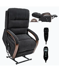 Power Chenille Lift Recliner Chair Dual Motor Infinite Position Up to 350 Lbs with Solid Wood Armrests, Heat Massage and Heavy Duty Motion Mechanism
