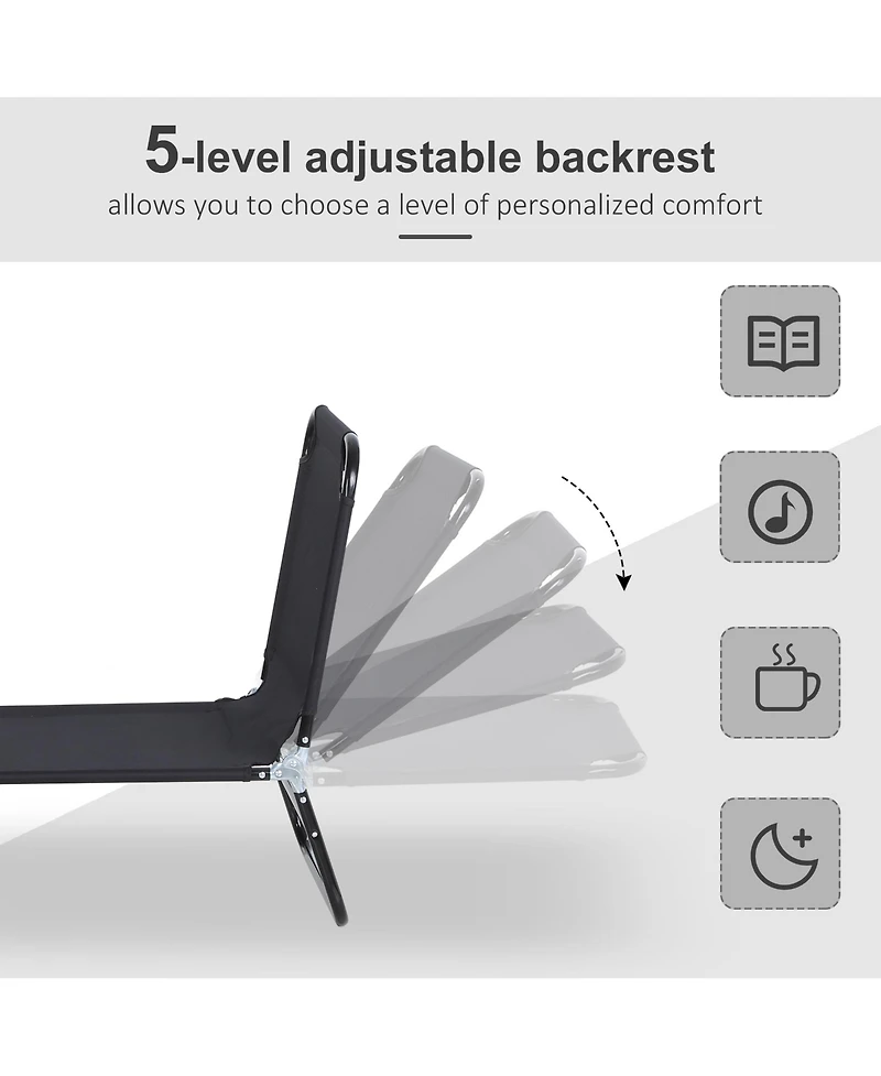 Outsunny Portable Outdoor Sun Lounger, Lightweight Folding Chaise Lounge Chair w/ 5-Position Adjustable Backrest for Beach, Poolside and Patio