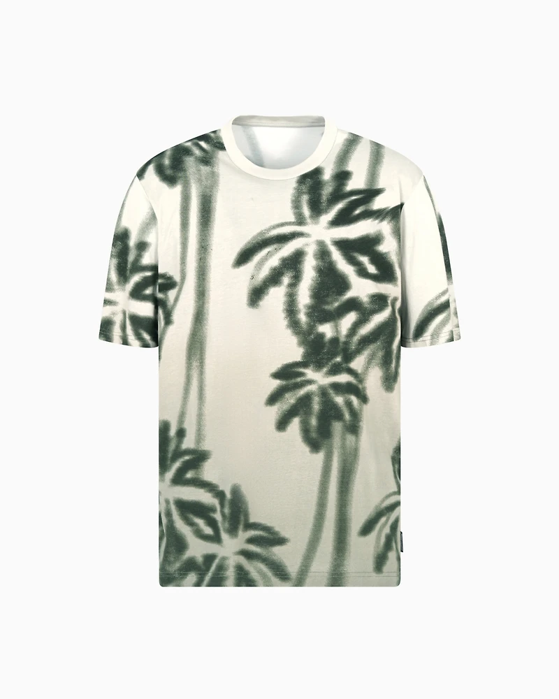 A|X Armani Exchange Men's Short Sleeve Palm Tree Print Crewneck T-Shirt