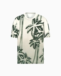 A|X Armani Exchange Men's Short Sleeve Palm Tree Print Crewneck T-Shirt