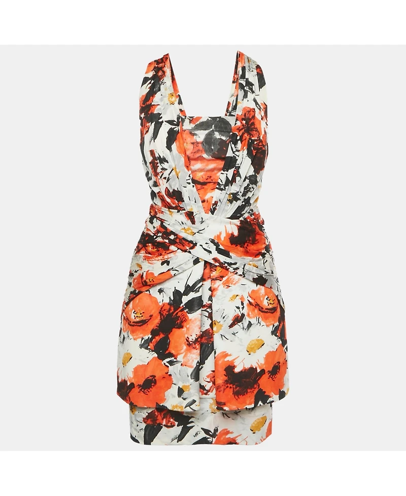 Pre-Owned Balenciaga Women's Orange Floral Print Jersey Mini Dress