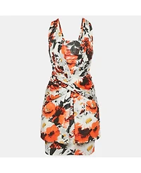 Pre-Owned Balenciaga Women's Orange Floral Print Jersey Mini Dress