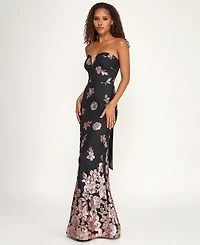 City Studios Juniors' Sequin Flower Long Slim Gown