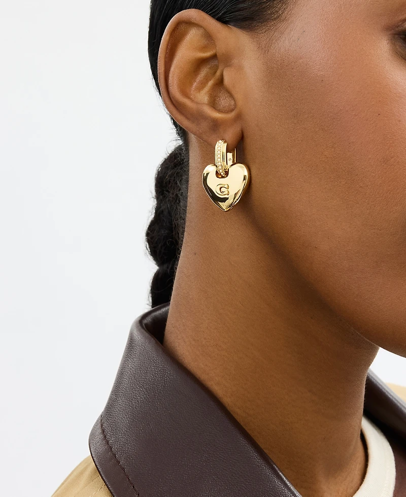 Coach Faux Cultivated Pearl Signature Puffy Heart Charm Drop Earrings