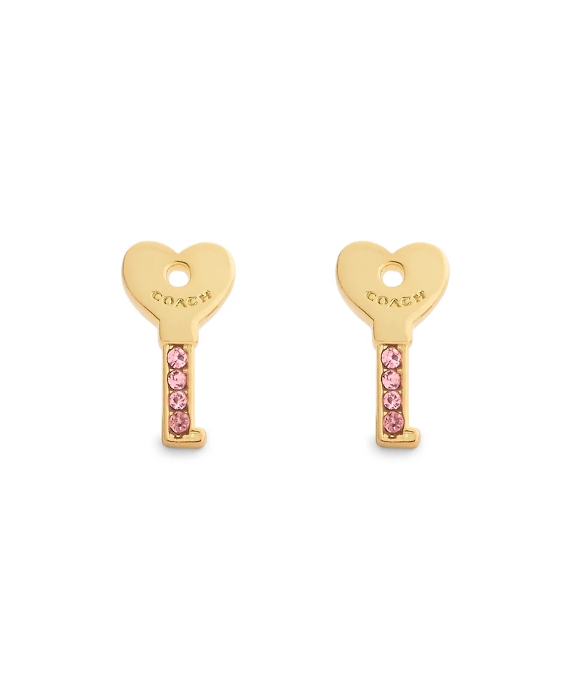 Coach Faux Stone Charming Charms Signature Heart Key Stud Earrings