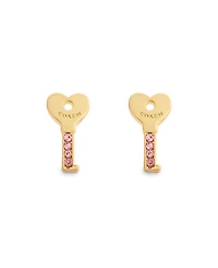 Coach Faux Stone Charming Charms Signature Heart Key Stud Earrings