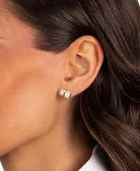 by Adina Eden Cubic Zirconia Gold Plated Gold Plated Bezel Double Emerald Stud Earrings