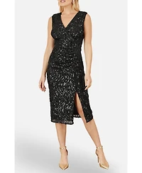 Yumi Women's Sequin Fitted Wrap Dress With Split Hem