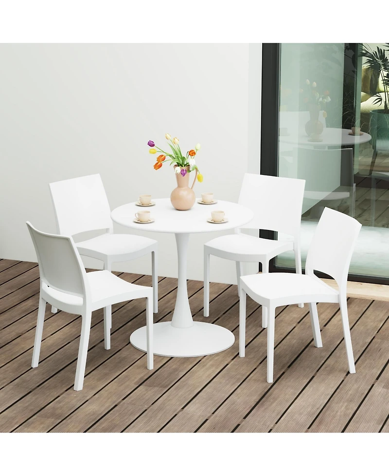 WestinTrends 5-Piece Indoor Outdoor Round Metal Patio Dining Table Set With Stackable Patio Dining Side Chairs