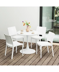 WestinTrends 5-Piece Indoor Outdoor Round Metal Patio Dining Table Set With Stackable Patio Dining Side Chairs
