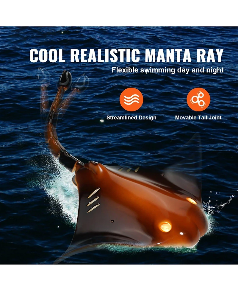 Mecale Remote Control Manta Ray Toy, 2.4GHz Realistic Swimming Rc Ray with Lights & 2 Batteries