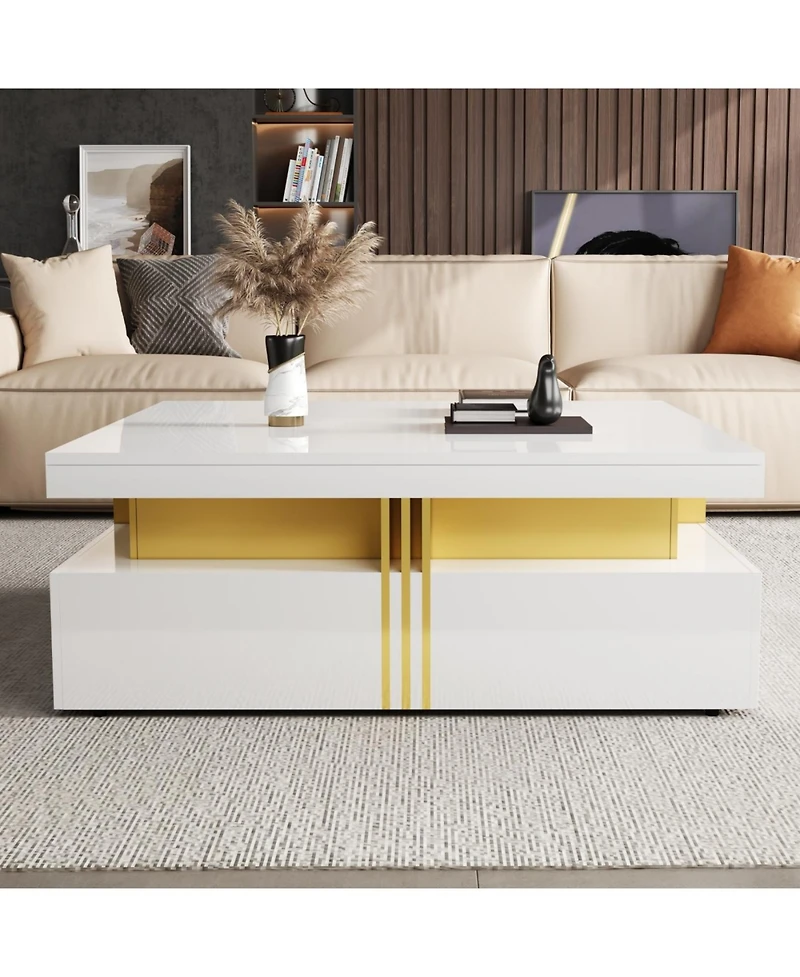 Streamdale Modern Glossy Square Storage Coffee Table with 4 Drawers, 43.3", Black