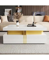 Streamdale Modern Glossy Square Storage Coffee Table with 4 Drawers, 43.3", Black