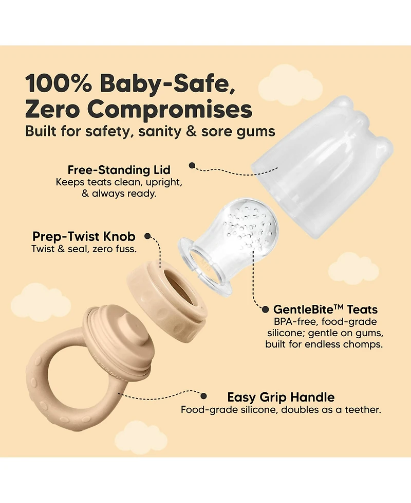 KeaBabies 2-Pack Prep Baby Food Feeder, Bpa-Free Silicone Fruit Feeder for Teething, 6-12 Months Blw Feeding Essentials