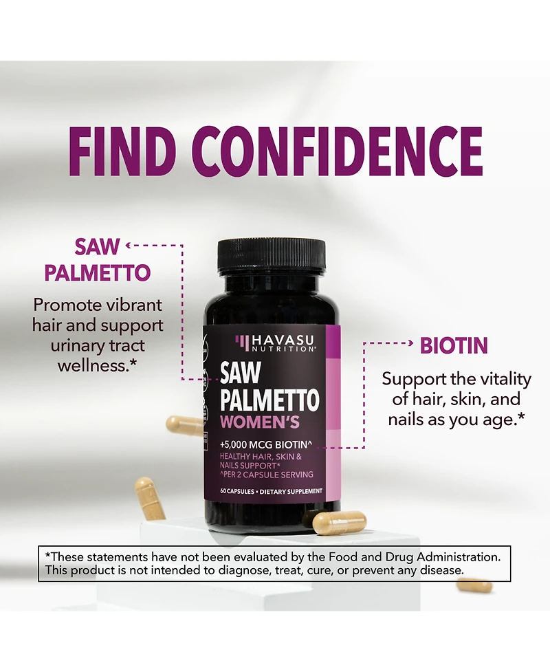 Saw Palmetto + Biotin Capsules, Havasu Nutrition, 60ct