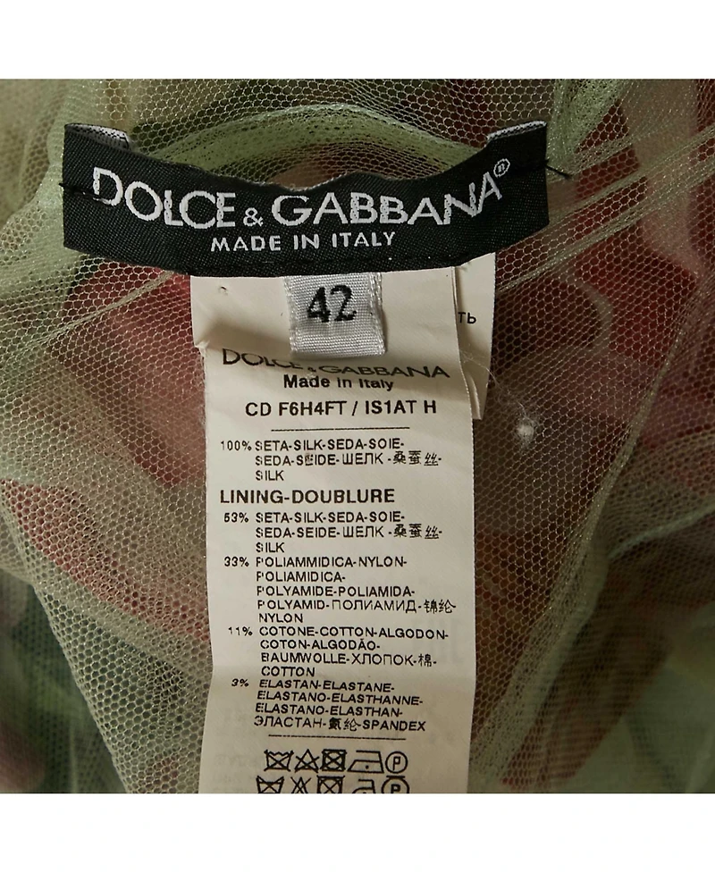 Pre-Owned Dolce & Gabbana Women's Green Floral Print Midi Wrap Dress