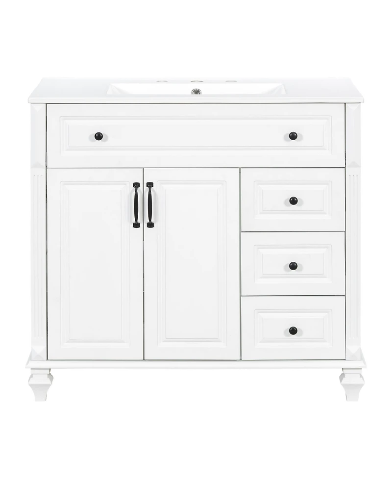 Casainc Solid Wood Vanity with Sink 3 Drawers 2 Doors Flip Drawer