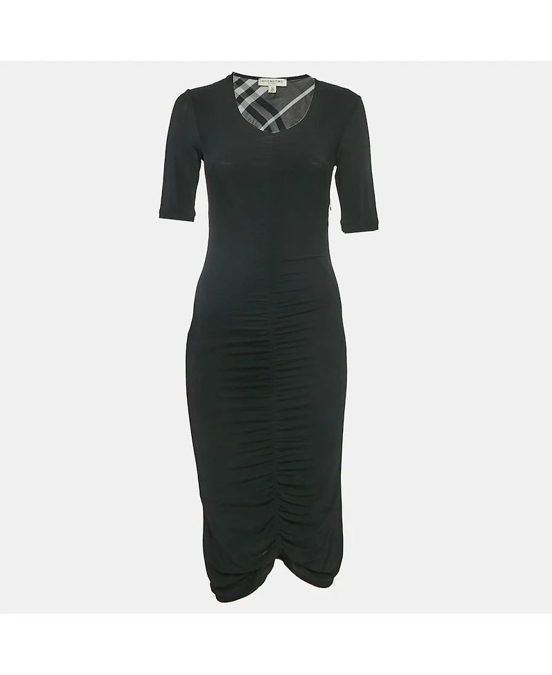 Pre-Owned Burberry Women's Black Jersey Ruched Bodycon Dress