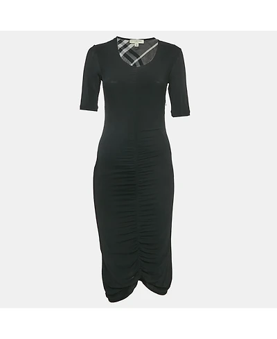 Pre-Owned Burberry Women's Black Jersey Ruched Bodycon Dress