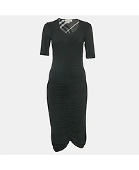 Pre-Owned Burberry Women's Black Jersey Ruched Bodycon Dress