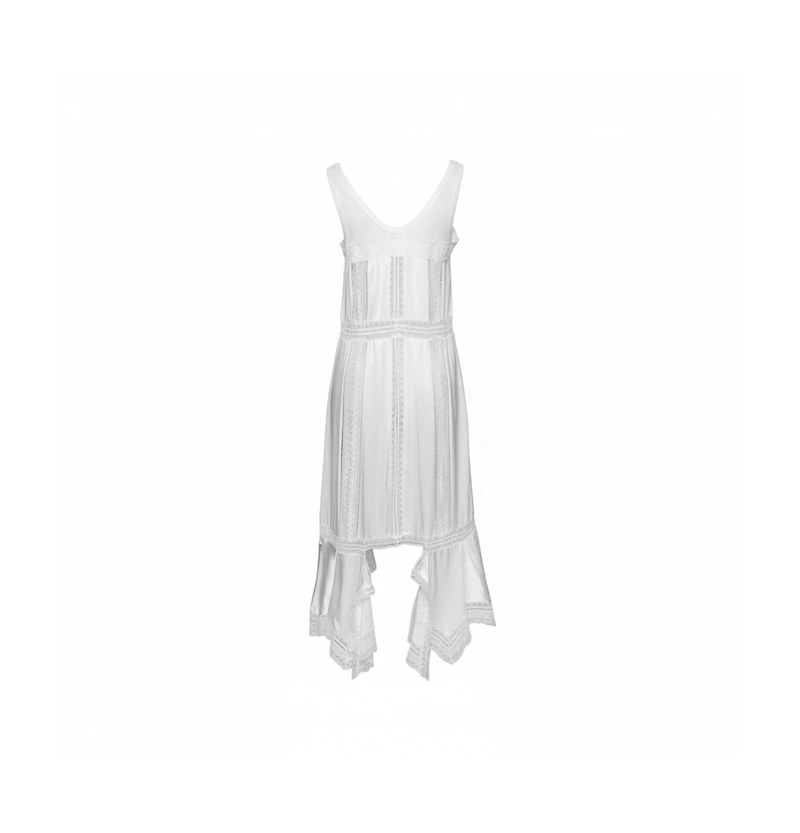 Pre-Owned Burberry Women's White Satin Silk & Chantilly Lace Sleeveless Slip Dress