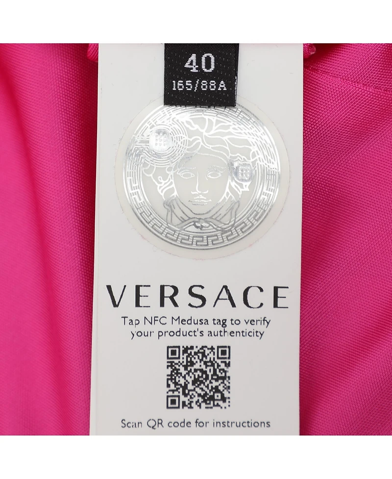 Pre-Owned Versace Women's Pink/silver Satin Baroque Cutout Midi Shirt Dress