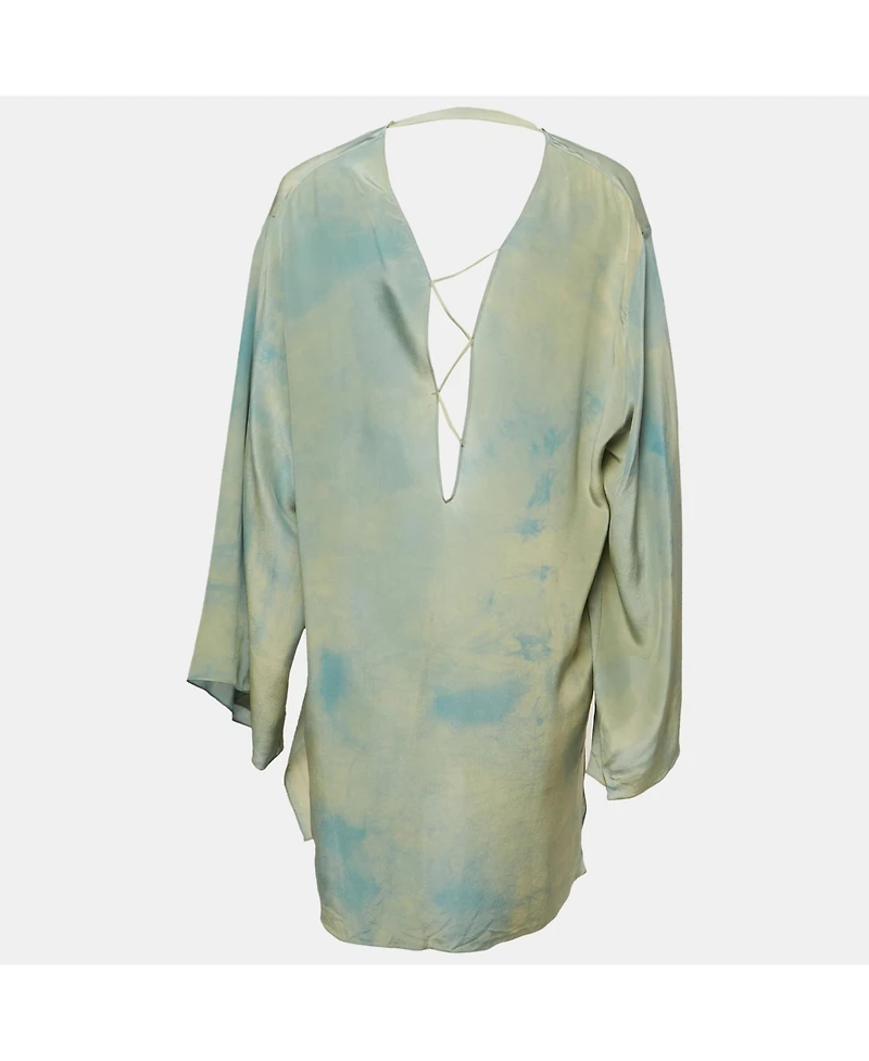 Pre-Owned Versace Women's Blue Abstract Print Silk Lace-Up Mini Dress