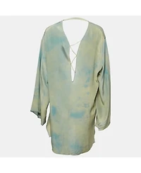 Pre-Owned Versace Women's Blue Abstract Print Silk Lace-Up Mini Dress