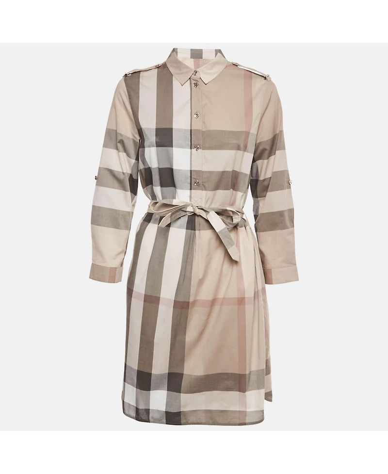 Pre-Owned Burberry Women's Beige Checkered Print Cotton Mini Shirt Dress