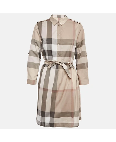 Pre-Owned Burberry Women's Beige Checkered Print Cotton Mini Shirt Dress