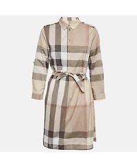 Pre-Owned Burberry Women's Beige Checkered Print Cotton Mini Shirt Dress