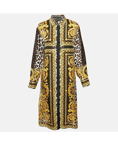 Pre-Owned Versace Women's Tribute Black Silk Wild Baroque Ss 1992 Shirt Dress