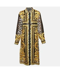Pre-Owned Versace Women's Tribute Black Silk Wild Baroque Ss 1992 Shirt Dress