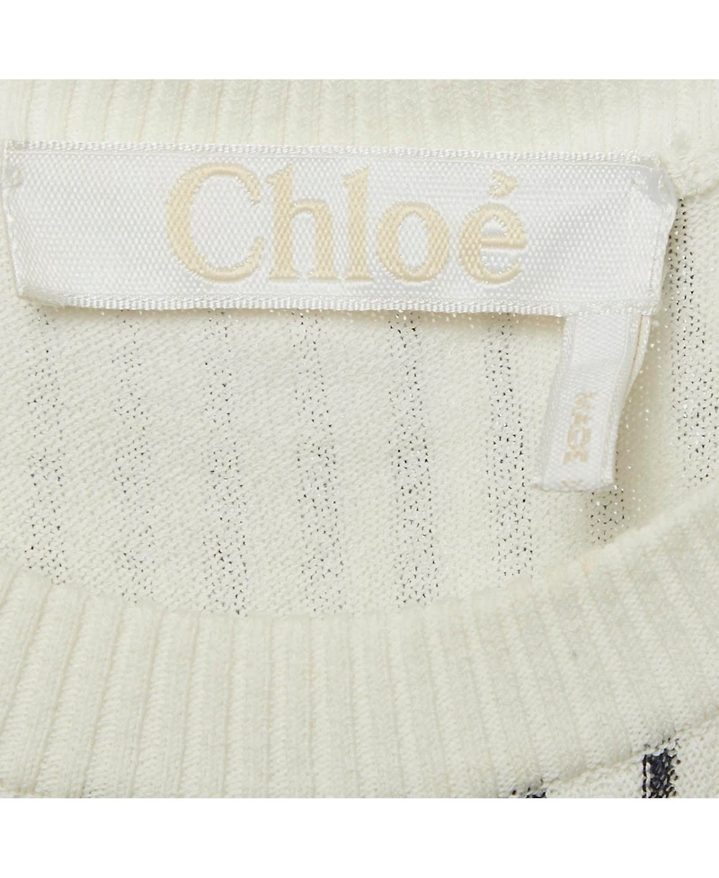 Pre-Owned Chloe Women's Navy Blue White Vertical Stripe Cotton Knit Midi Dress