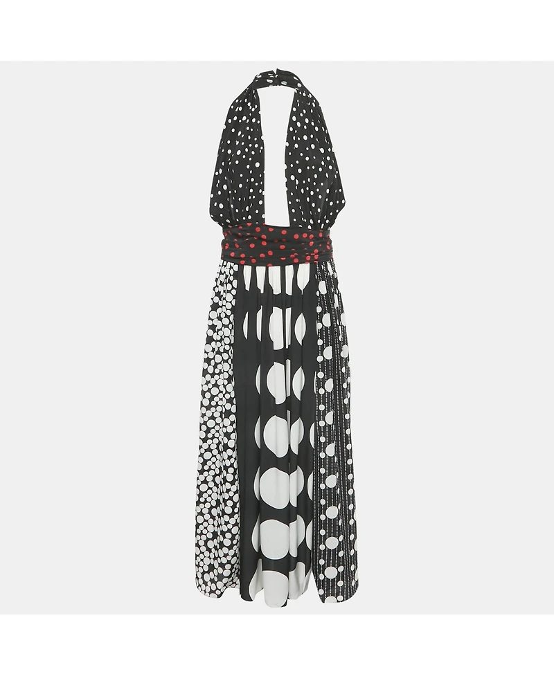 Pre-Owned Dolce & Gabbana Women's Black/white Polka Dot Print Silk Halter Neck Maxi Dress
