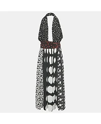 Pre-Owned Dolce & Gabbana Women's Black/white Polka Dot Print Silk Halter Neck Maxi Dress