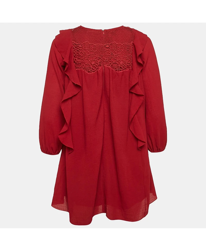 Pre-Owned Chloe Women's Red Crepe Ruffled Lace Overlay