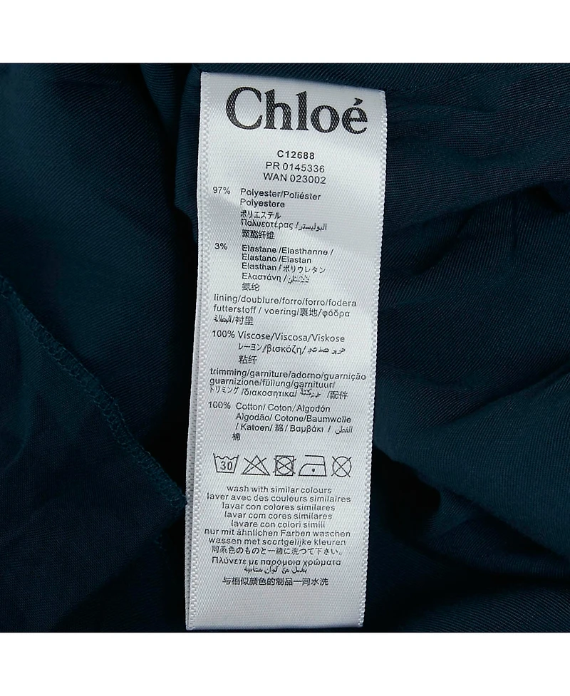 Pre-Owned Chloe Women's Blue Crepe Ruffled Lace Overlay Detail Dress