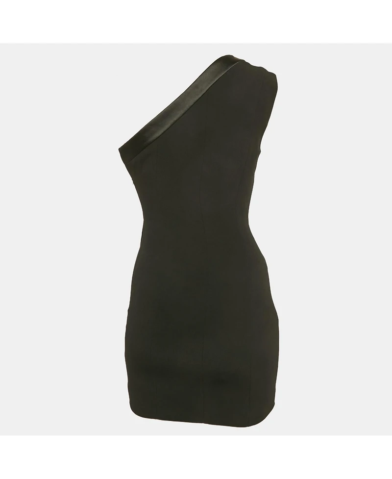 Pre-Owned Balmain Women's Black Crepe Button Detail One Shoulder Mini Dress